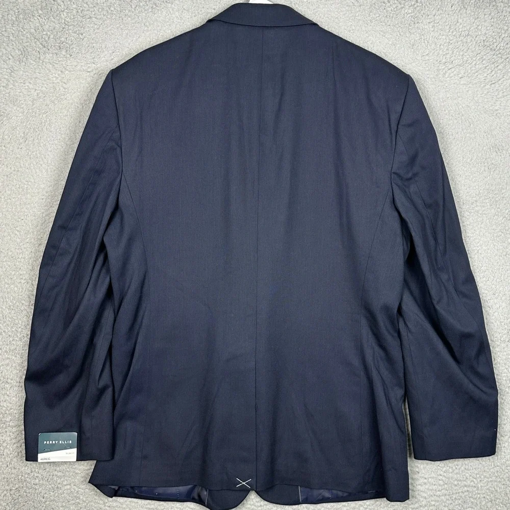 NEW Perry Ellis Blazer Mens 46R Slim Fit Dark Sapphire Suit Jacket Sport Coat